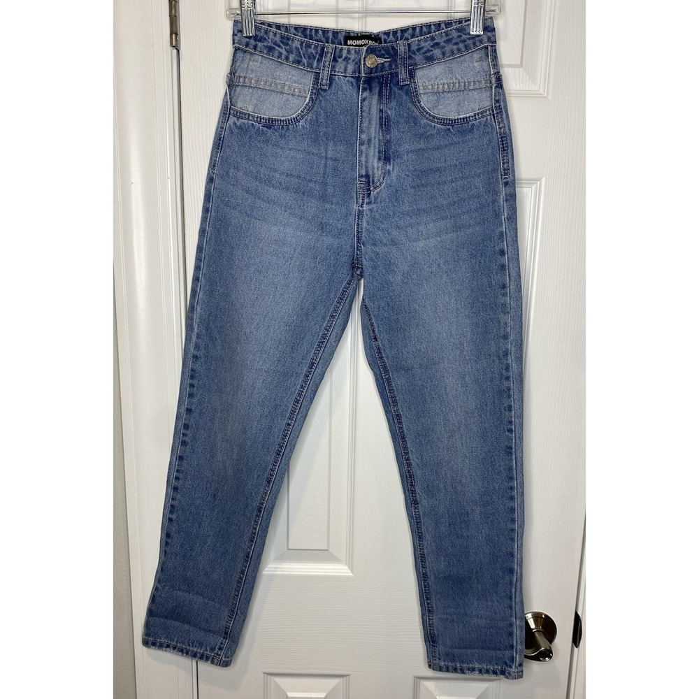 Momokrom Women's Light Wash High Rise Denim Jeans Blue Size‎ UK 6 US 2
